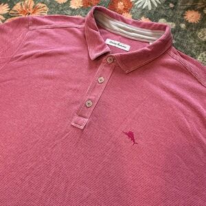Tommy Bahama Mens XXL Pink Striped Tencel Modal Blend Short Sleeve Polo Shirt